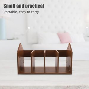 Wooden 4-Tier House-Shaped Bookshelf <strong>Desk</strong> Book Stand Workstation Organizer Student Tabletop Storage Shelf for Document Display - Product Image 4