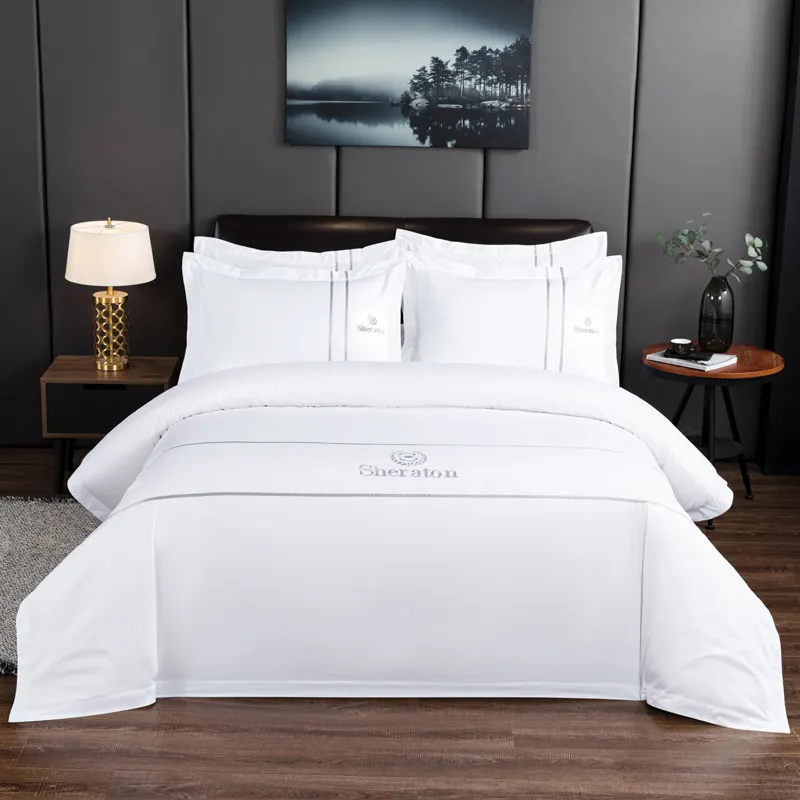 Fünf-Sterne-Hotel Hotel Apartment Bettwäsche, Baumwolle 300TC Bettwäsche decken Kissen bezug, hochwertige Stickerei Bettwäsche