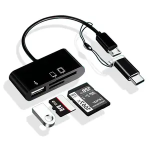 Pembaca Kartu Komputer Android Tipe C /Micro USB 2.0, Pembaca Kartu 3in1 OTG Multifungsi USB 2.0 SD TF Usb Flash Disk