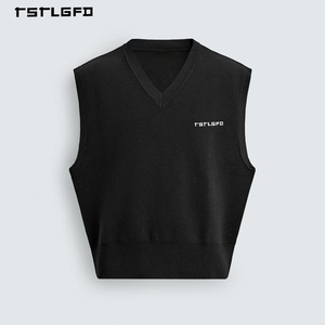 Chaleco de Punto Personalizado de Alta Calidad con Cuello en V y Letras Impresas, Color Sólido, Estilo Casual para Hombre - Product Image 5