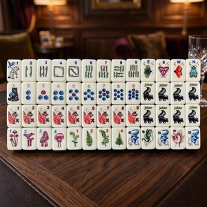 Juego de Fichas de Mahjong Americanas de Imitación de Madera, Grabadas y Pintadas a Mano, con Diseño de Zorro, Oso, Hongo, Flora y <span class=keywords><strong>Fauna</strong></span>, Listo para Enviar - Product Image 1