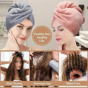 <span class=keywords><strong>Serviette</strong></span> de <span class=keywords><strong>cheveux</strong></span> en <span class=keywords><strong>microfibre</strong></span> pour femmes bouton tissu tricoté rapide à séchage rapide pour usage domestique - Product Image 2