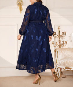 Venta al por mayor de las señoras <span class=keywords><strong>XL</strong></span> Plus Size Floral Jacquard vestido cuello con muescas Semi-Transparente Empire Waist Casual Office Wear - Product Image 2