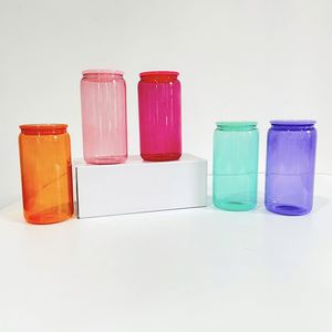 Verres en forme de canette de 16 oz en verre transparent coloré, vierges pour sublimation, incassables, pour la vente en gros - Product Image 3