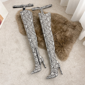 New Style 1 Pair Luxury Over Knee Long Fashion Spike Heel Snakeskin Thigh High Women's Boots - Product Image 5