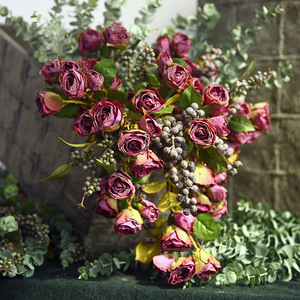 Bouquets artificiels en soie de roses avec pompons, décoration pour salon, café, fête - Product Image 2