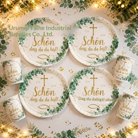 Nouvelle vaisselle jetable en papier de style classique sur le thème de la Communion, assiettes, serviettes, gobelets, vente en gros
