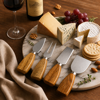 Juego de Cuchillos para Queso FLYWOD, Cuchillos de Acero Inoxidable con Mango de Madera, 4 Piezas, Utensilios para Queso para Restaurante