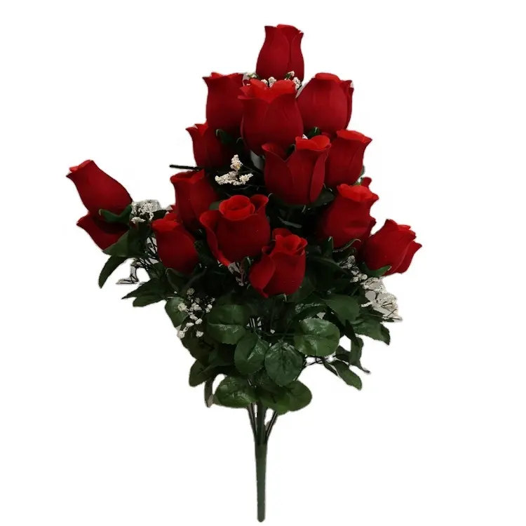 Usine en vrac en gros de haute qualité Artificielle unique Velours Rose bourgeon x24 pour fleurs artificielles