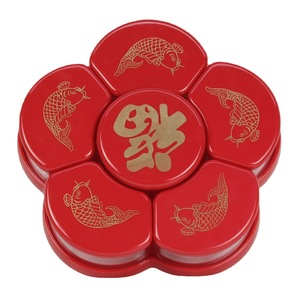 Boîte à bonbons rotative rouge en plastique pour le Nouvel An chinois, plateau à fruits multi-compartiments pour mariage, impression sérigraphique ronde - Product Image 5