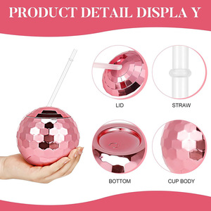 Gobelet en plastique Xuzhen en gros, style boule disco scintillante, <span class=keywords><strong>avec</strong></span> paille, design Y2K irrégulier et mignon, pour filles, cadeau d'anniversaire - Product Image 5