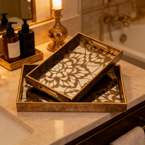 Custom Luxury <strong>Rectangular</strong> <strong>Mirror</strong> <strong>Tray</strong> Set Gold Decorative Vanity Serving <strong>Tray</strong> for Hotel Home - Product Image 1
