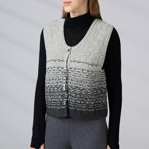 Cardigan d'hiver OEKO-TEX pour femme, col en V, motif dégradé, boutonné, gilet décontracté superposé, pull tricoté personnalisé sans manches - Product Image 6