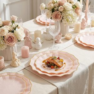 Services de table en verre écologiques avec assiettes de présentation à motif floral - En stock - Product Image 4