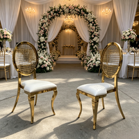 Chaise de salle à manger Luoweisen de luxe en métal doré, dossier ajouré, rembourrée, pour banquets, mariages, événements, hôtels et restaurants