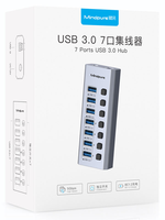 Hub USB 3.0 alimenté Mindpure à 7 ports en aluminium avec interrupteurs individuels, adaptateur 12V 2A, 4 ports de charge BC 1.2 pour ordinateur portable PC