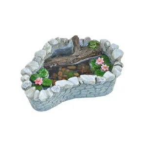 Promotion Resin Garden Art Miniature Frog on Lily Pad Pond Garden Decor Polyresin Statue