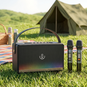 Altavoz <span class=keywords><strong>de</strong></span> Karaoke XDOBO Mirage <span class=keywords><strong>de</strong></span> 130W con 2 Micrófonos Inalámbricos y Luz LED, Entrada para <span class=keywords><strong>Guitarra</strong></span>, Carga Tipo-C, Pico <span class=keywords><strong>de</strong></span> 180W para Fiestas al Aire Libre - Product Image 1