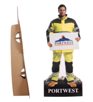 Présentation de carton imprimé en forme humaine, carton de taille réelle, découpes de film, papier ondulé