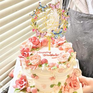 NUEVO 2026 Adorno de Pastel de Acrílico con Flores para Venta al por Mayor de Fábrica, Decoración de Pastel para Bodas y Fiestas, Contáctame - Product Image 5