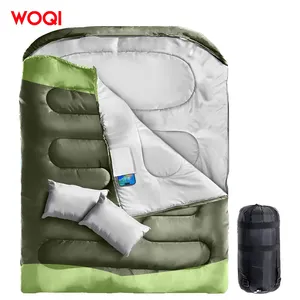 WOQI kantong tidur dewasa untuk dua dengan 2 bantal dan kantong cocok untuk cuaca dingin/hangat, mendaki/backpacking/tenda