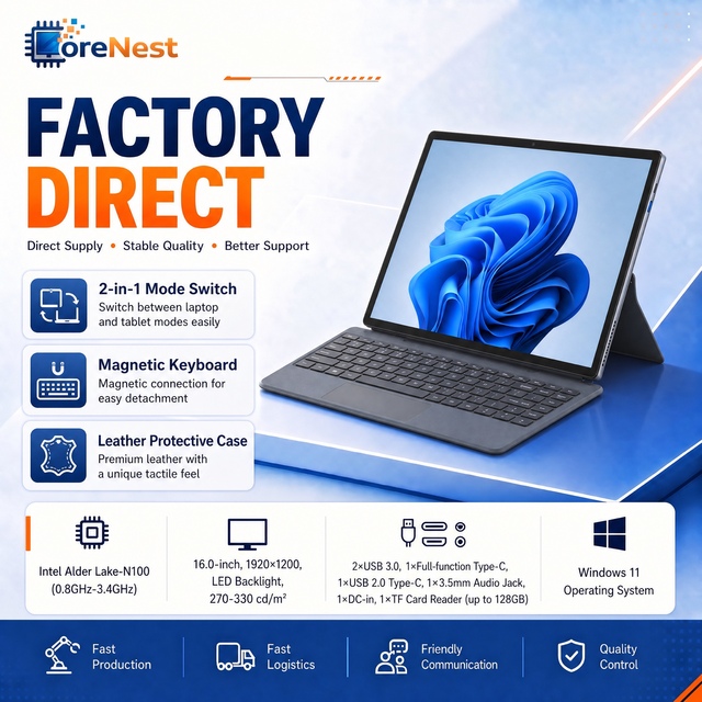 CoreNest 16 Inch 2 in 1 Tablet Laptop Intel N100 Quad Core 2K Touch Screen Windows 11 Business Notebook PC Office Laptop