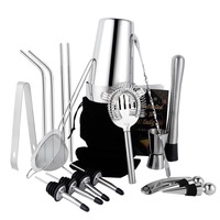 Vente flash - Kit de barman - 25 oz - Accessoires de bar - 12 pièces - Outils de bar - 750 ml - Outils de bar en acier inoxydable - Ensemble de shakers à cocktails