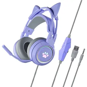WQMY Gaming Live Glowing Headset Cat Ear Computer Wired Headset