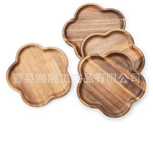 Pengzhan Japanese Style Wooden <b>Tray</b> Flower Shape Solid Wood Serving Plate For Home Restaurant <b>Tea</b> Party Decorative Use - Product Image 1