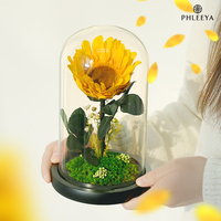 Meilleure Vente 2026 : Décoration d'Anniversaire et Arrangements Floraux de Mariage avec Tournesols Stabilisés sous Cloche en Verre