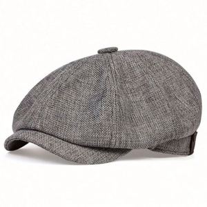 Wholesale Vintage <b>Flat</b> <b>Cap</b> Hat 8 Panel Newsboy <b>Cap</b> Summer Breathable Linen Newsboy <b>Cap</b> <b>Men</b> - Product Image 3