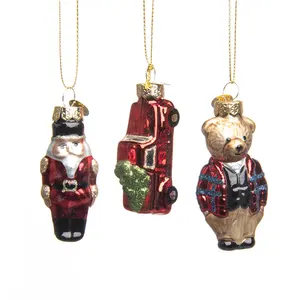 Direct Factory Hanging Decorations Ornament Glass Father Christmas Puppy Piano Christmas Tree For Home Decoration
