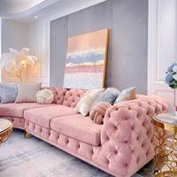 Canapé Chesterfield incurvé en forme de L avec boutons modernes Ensembles de canapés d'angle rembourrés en velours Ensemble de canapés de salon modulaires