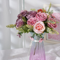 Bouquet de pivoines artificielles à cinq têtes en tissu de soie, arrangement floral romantique et rêveur pour la décoration intérieure et accessoires de photographie