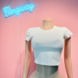 <span class=keywords><strong>T</strong></span>-<span class=keywords><strong>shirts</strong></span> décontractés pour femmes, coupe ajustée, col rond, manches courtes, en coton extensible imprimé - Product Image 3