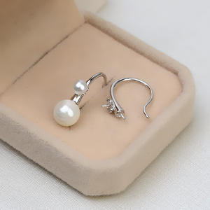Wenchi S925 <b>Silver</b> Double Bead <b>Earrings</b> for Women Simple and Empty Support Semi-Finished <b>Pearl</b> DIY Accessories Model 16171 - Product Image 1