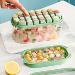 Ice Cube Tray with Handle&<b>Storage</b> <b>Container</b>, Ice Cube Making Box,<b>Stackable</b> Ice Trays for Freezer Easy-Release Silicone Bottom - Product Image 2