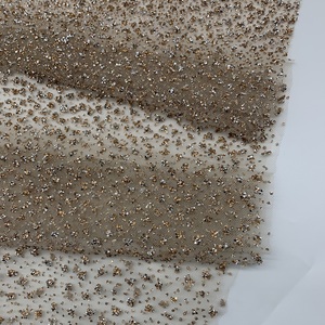 샴페인 골드 스파클링 라인 석 크리스탈 반짝이 얇은 명주 그물 패브릭 나일론 메쉬 이브닝 가운 신부 드레스 무대 의상 - Product Image 2