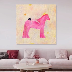 Tableau mural Wabi-Sabi Cheval Rouge Peint à la Main sur Toile, Art Abstrait Texturé, Grand Cadre en Alliage d'Aluminium, Taille Personnalisable pour Chambre d'Enfant - Product Image 3