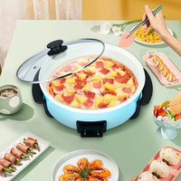 Poêle à pizza électrique multifonction 6L, antiadhésive, avec corps en aluminium et couvercle en verre trempé, 1500W, pour la cuisson et la friture