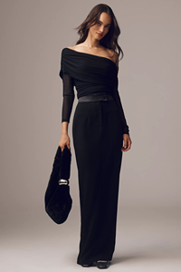 Clothing Manufacturer <strong>Off</strong> <strong>Shoulder</strong> Long Sleeves Draped Mesh Slim Fit <strong>Black</strong> Women's Blouse <strong>Tops</strong> Shirt - Product Image 4
