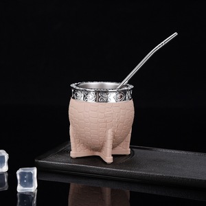 Più venduto 8oz Argentina Yerba Mate zucca personalizzata in legno <span class=keywords><strong>da</strong></span> tè con guscio in pelle in acciaio inox tazza bocca per caffè regali - Product Image 4