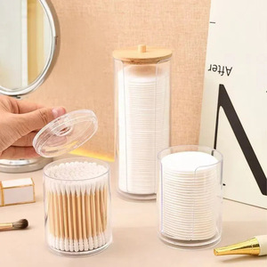 Cosmetic Storage Box Acrylic <b>Makeup</b> Organizer With Lid For Cotton Swabs Pads Powder Puff Desk <b>Vanity</b> Storage Container - Product Image 1