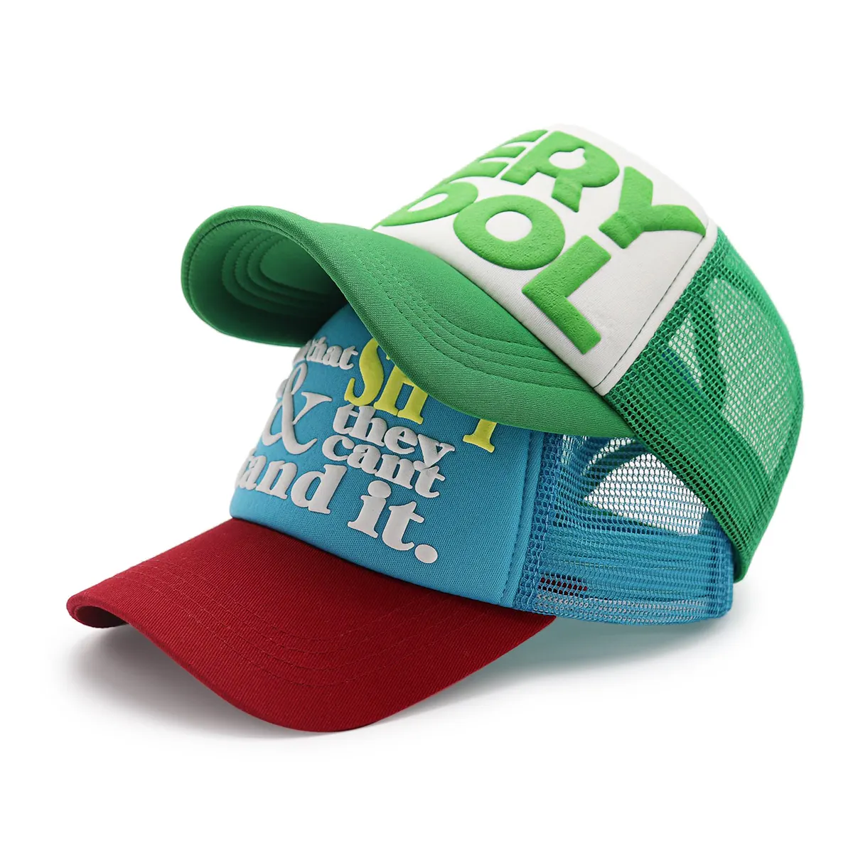 พิมพ์โลโก้ที่กำหนดเองโฟมรถบรรทุกตาข่ายหมวก3d Puff Print Trucker หมวก