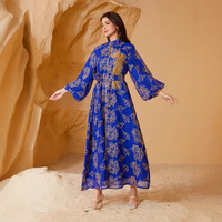 SW67 femmes été modeste Abaya transfrontalière musulman ethnique robe de soirée manches bouffantes en Polyester Sequin Burnout Jalabiya