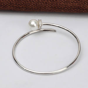Wenchi Versatile S925 <b>Silver</b> <b>Solid</b> <b>Bracelet</b> Women's Handloop Trendy Pearl Empty Handmade Accessories Jewelry Findings Components - Product Image 4