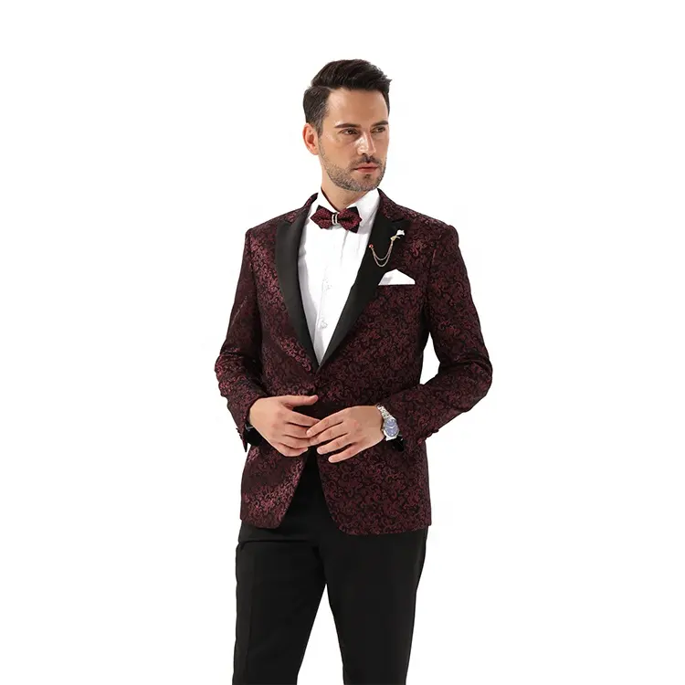 Men's red floral suit slim fit stylish blazer dress suit for more occasion