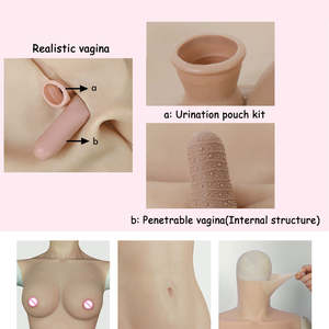 Combinaison de corps en silicone faux sein réaliste faux vagin féminin avec masque de tête <span class=keywords><strong>maquillage</strong></span> délicat pour Cosplay Crossdresser Sissy - Product Image 4