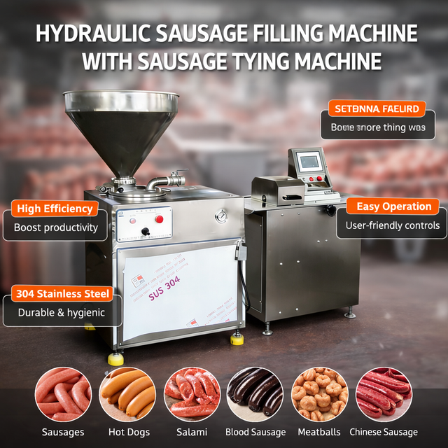 Hydraulic Sausage Stuffer Sausage Knot Tying Machine 304 Stainless Steel CE Certified Multi-Voltage Food Processing Equipment