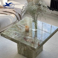 Plateau en marbre moderne direct d'usine dalle de marbre de table verte naturelle polie de salon onyx vert clair dessus de table basse à manger